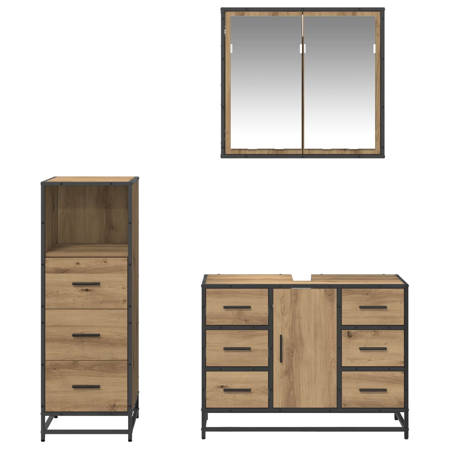 Badezimmermöbel-Set 3 Stk. Artisan-Eiche 80 x 33 x 60 cm