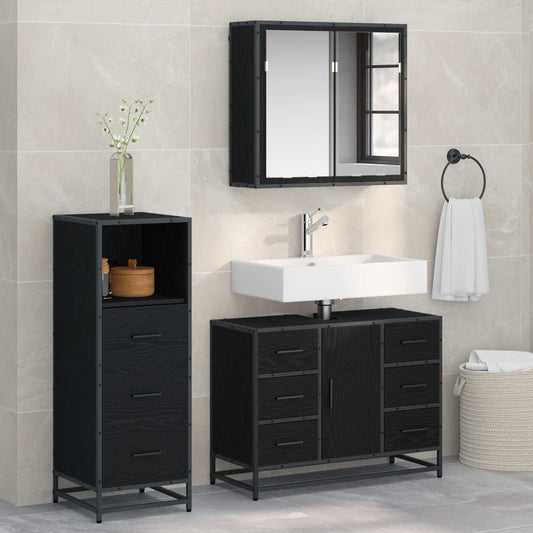 Badezimmermöbel-Set 3 stk. Schwarz Eichen-Optik 80 x 33 x 60 cm