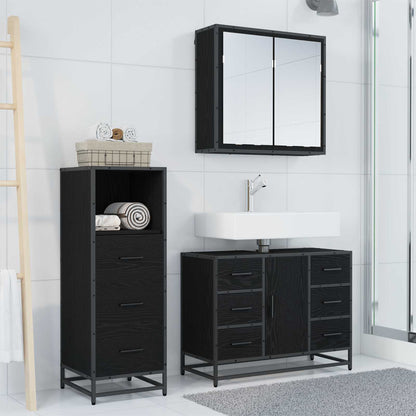 Badezimmermöbel-Set 3 stk. Schwarz Eichen-Optik 80 x 33 x 60 cm