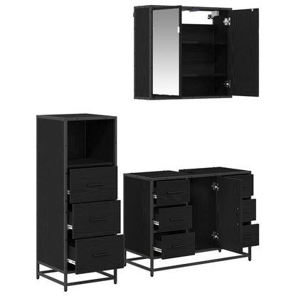 Badezimmermöbel-Set 3 stk. Schwarz Eichen-Optik 80 x 33 x 60 cm