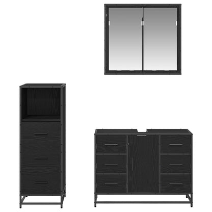 Badezimmermöbel-Set 3 stk. Schwarz Eichen-Optik 80 x 33 x 60 cm