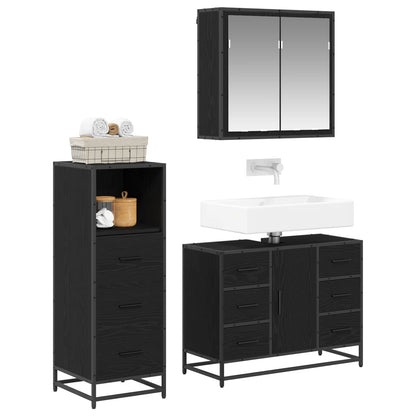 Badezimmermöbel-Set 3 stk. Schwarz Eichen-Optik 80 x 33 x 60 cm