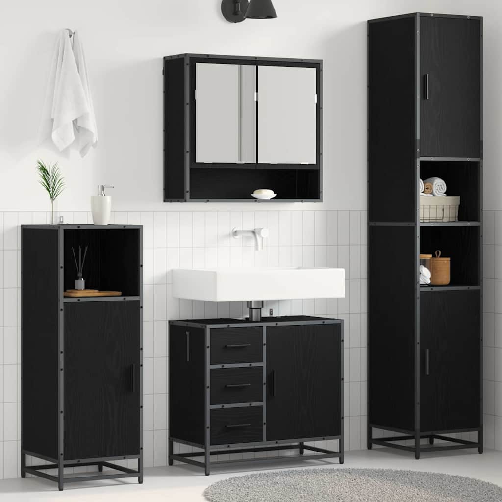Badezimmermöbel-Set 3 stk. Schwarz Eichen-Optik 90 x 33 x 60 cm