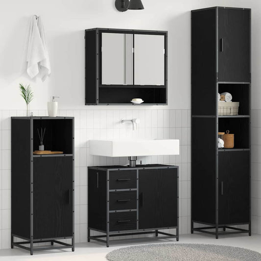 Badezimmermöbel-Set 3 stk. Schwarz Eichen-Optik 90 x 33 x 60 cm