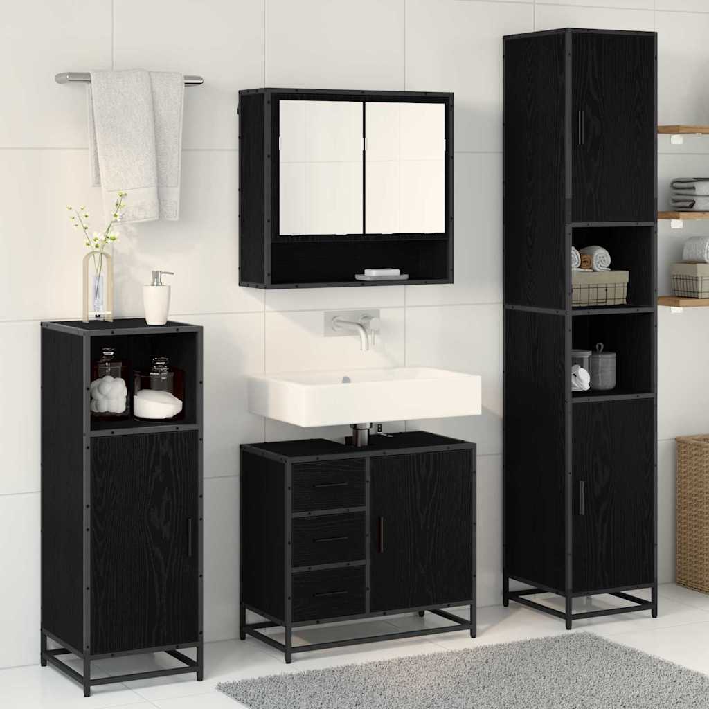 Badezimmermöbel-Set 3 stk. Schwarz Eichen-Optik 90 x 33 x 60 cm