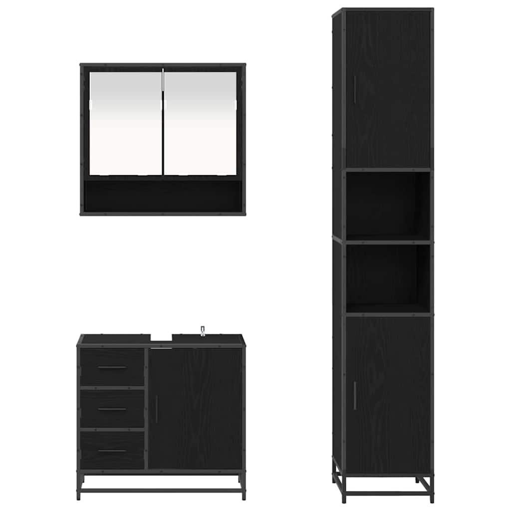 Badezimmermöbel-Set 3 stk. Schwarz Eichen-Optik 90 x 33 x 60 cm