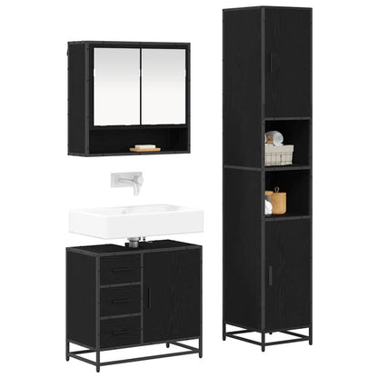 Badezimmermöbel-Set 3 stk. Schwarz Eichen-Optik 90 x 33 x 60 cm
