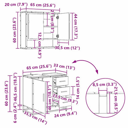 Badezimmermöbel-Set 3 stk. Schwarz Eichen-Optik 90 x 33 x 60 cm