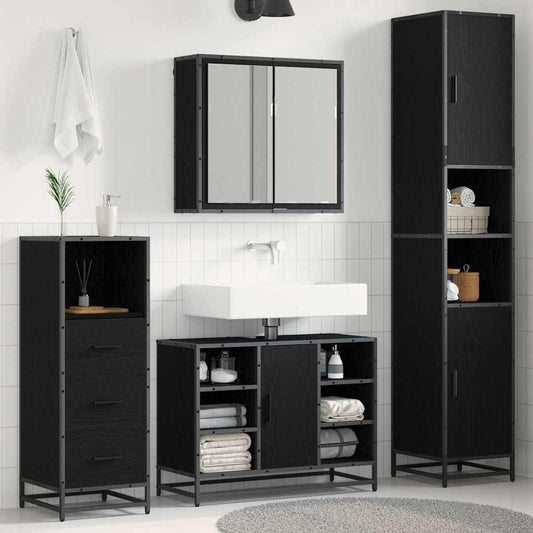 Badezimmermöbel-Set 3 stk. Schwarz Eichen-Optik 80 x 33 x 60 cm