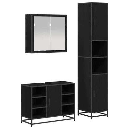 Badezimmermöbel-Set 3 Stk. Schwarz Eichen-Optik Holzwerkstoff