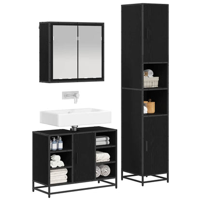 Badezimmermöbel-Set 3 Stk. Schwarz Eichen-Optik Holzwerkstoff