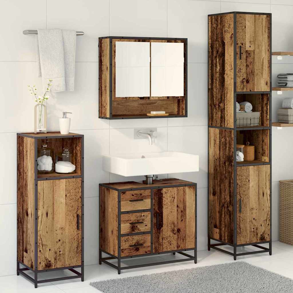 Badezimmermöbel-Set mit Schubladen 3 pcs Altholz Holzwerkstoff