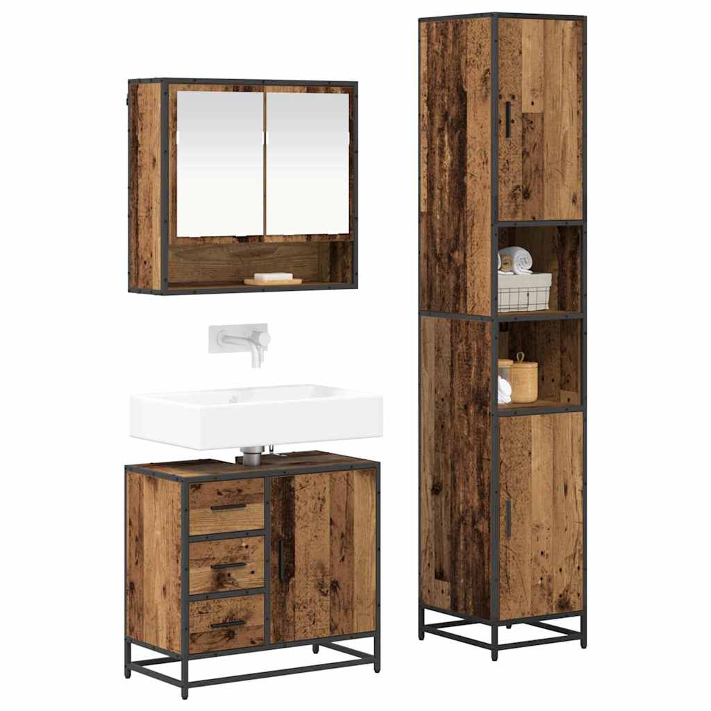 Badezimmermöbel-Set mit Schubladen 3 pcs Altholz Holzwerkstoff