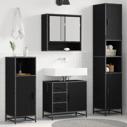 Badezimmermöbel-Set 3 stk. Schwarz Eichen-Optik