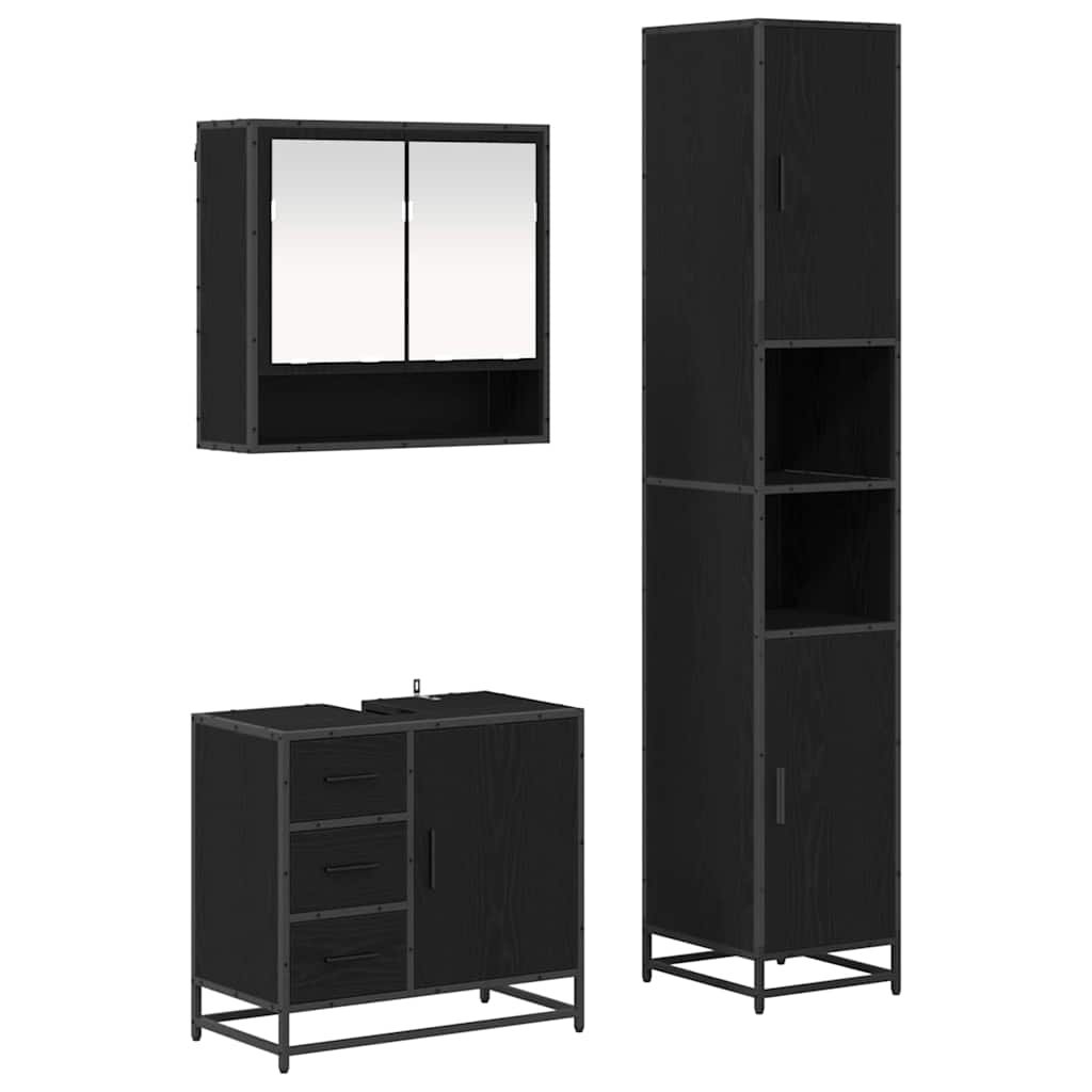 Badezimmermöbel-Set 3 stk. Schwarz Eichen-Optik
