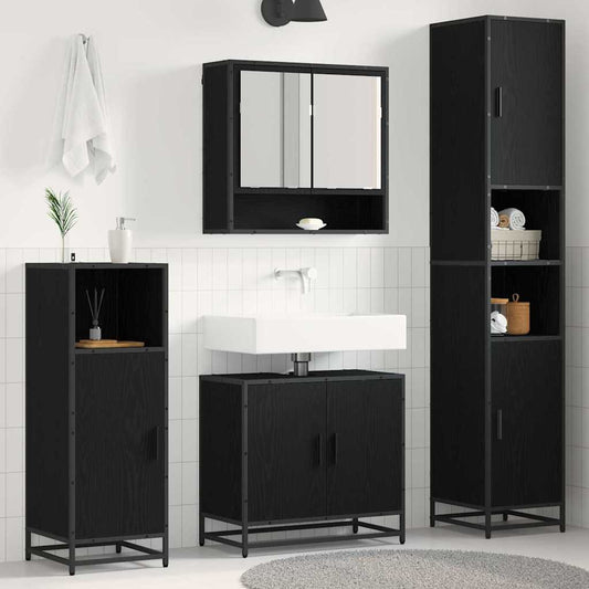 Badezimmermöbel-Set 3 stk. Schwarz Eichen-Optik