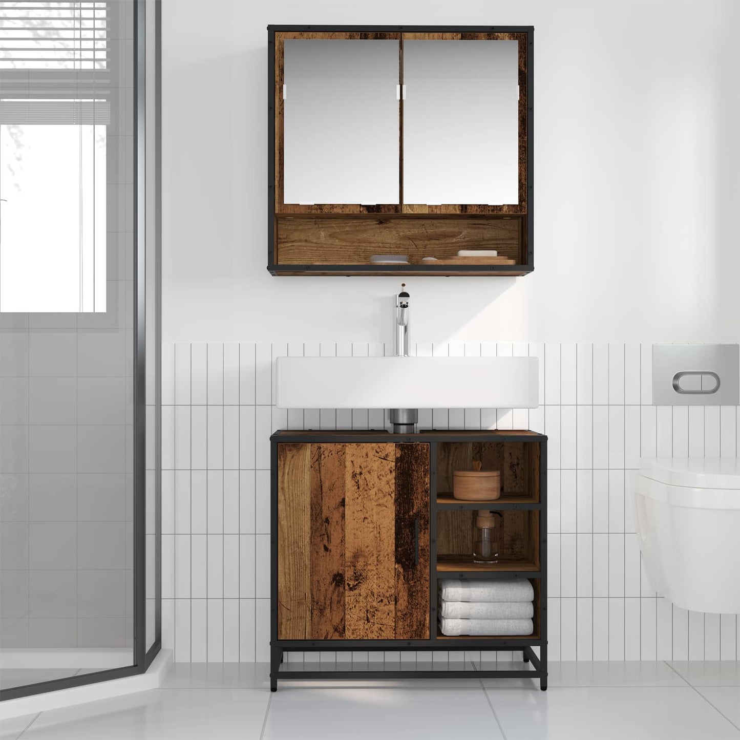 Badezimmermöbel-Set 2 stk. Altholz 65 x 33 x 60 cm