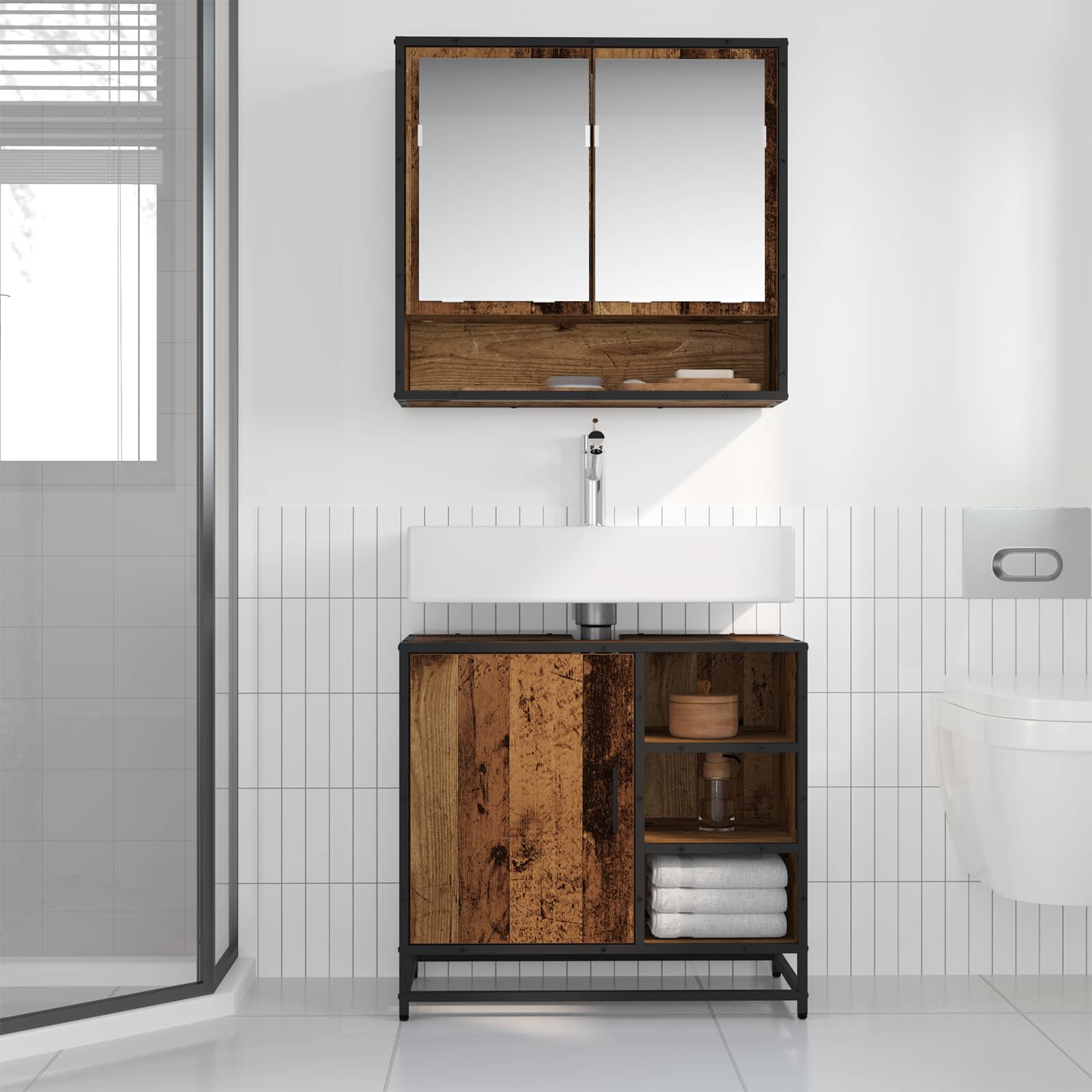 Badezimmermöbel-Set 2 stk. Altholz 65 x 33 x 60 cm