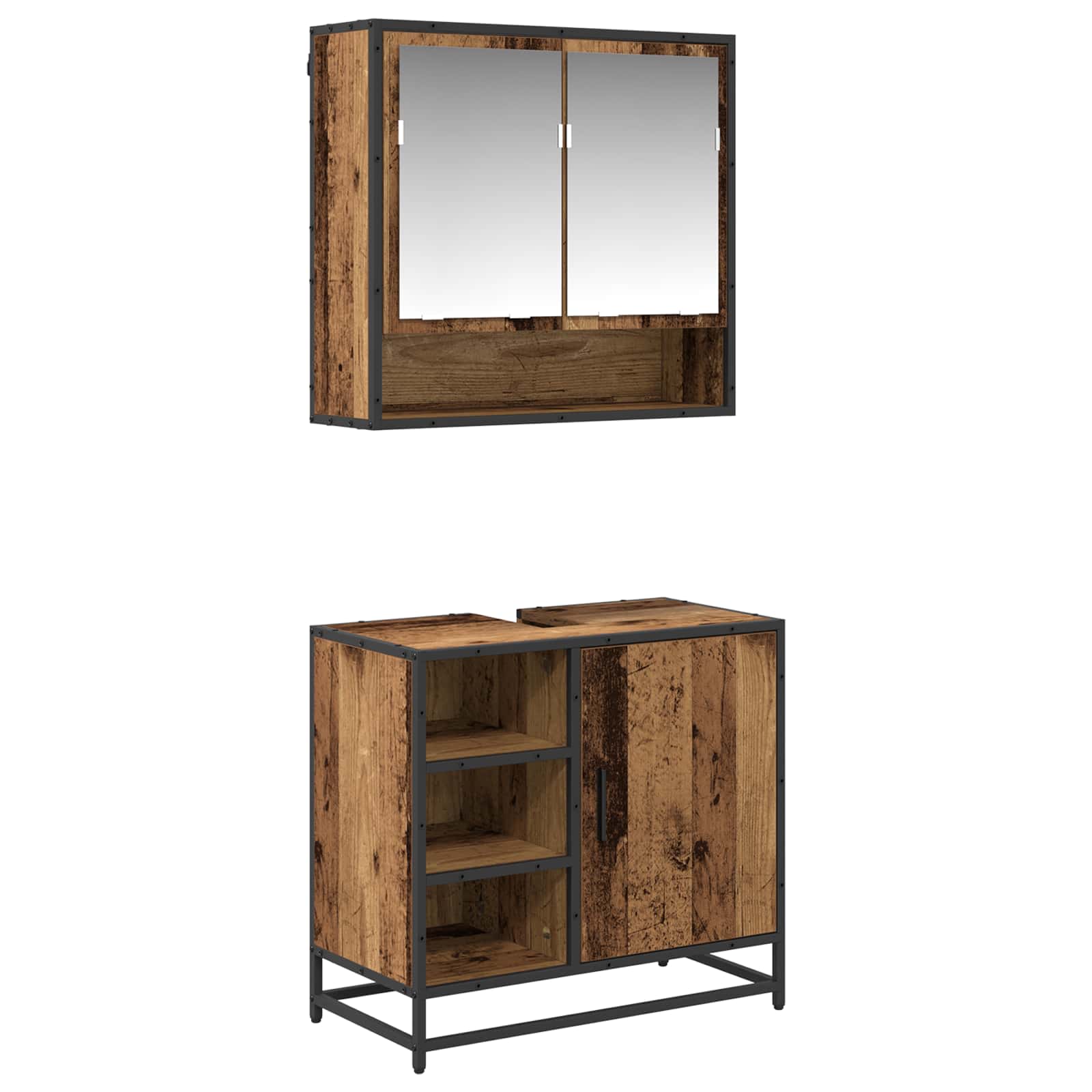 Badezimmermöbel-Set 2 stk. Altholz 65 x 33 x 60 cm