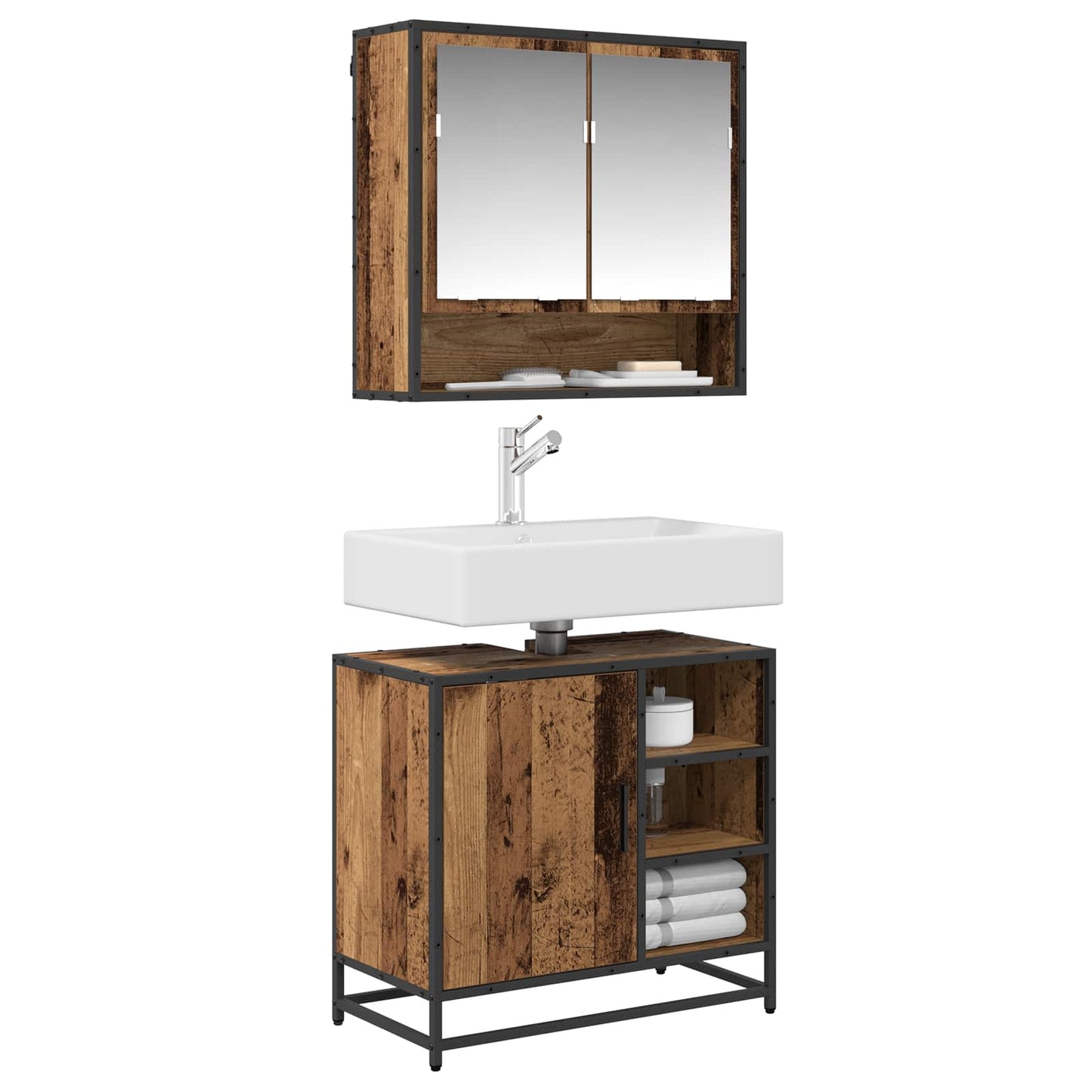 Badezimmermöbel-Set 2 stk. Altholz 65 x 33 x 60 cm