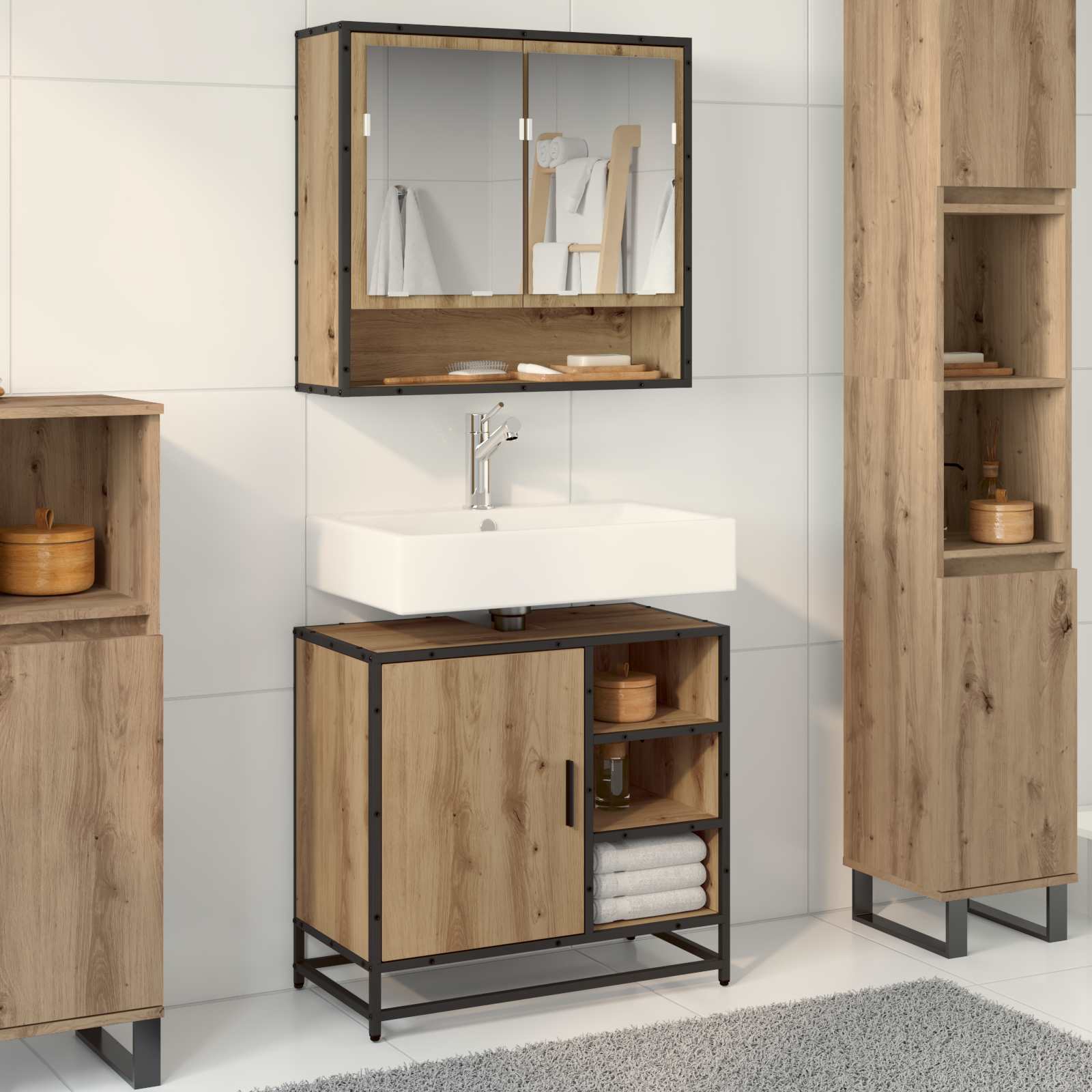 Badezimmermöbel-Set 2 Stk. Artisan-Eiche 65 x 33 x 60 cm