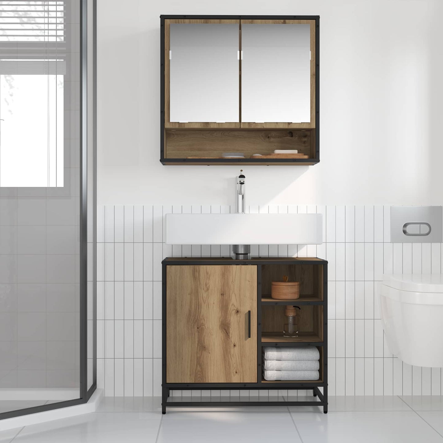 Badezimmermöbel-Set 2 Stk. Artisan-Eiche 65 x 33 x 60 cm