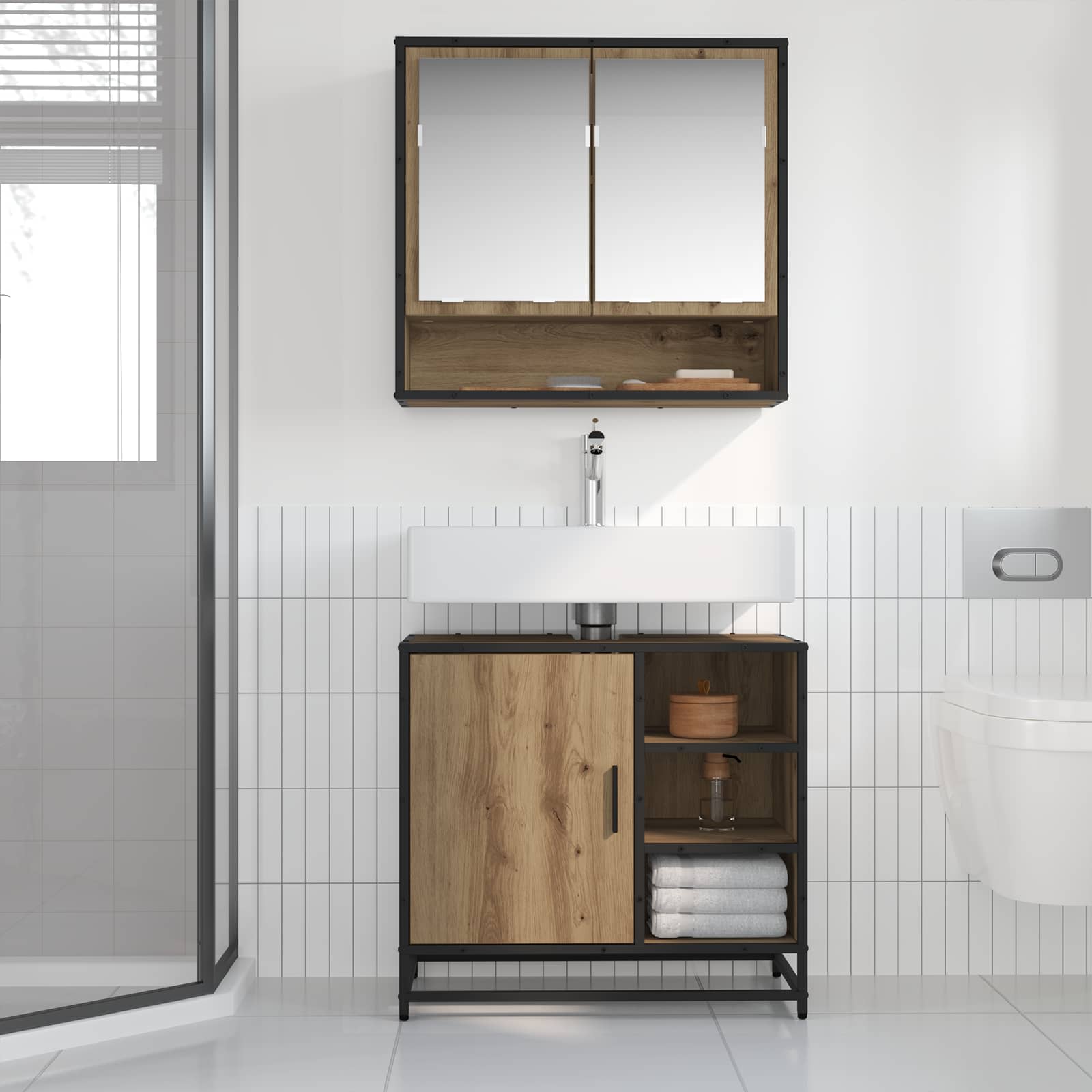 Badezimmermöbel-Set 2 Stk. Artisan-Eiche 65 x 33 x 60 cm