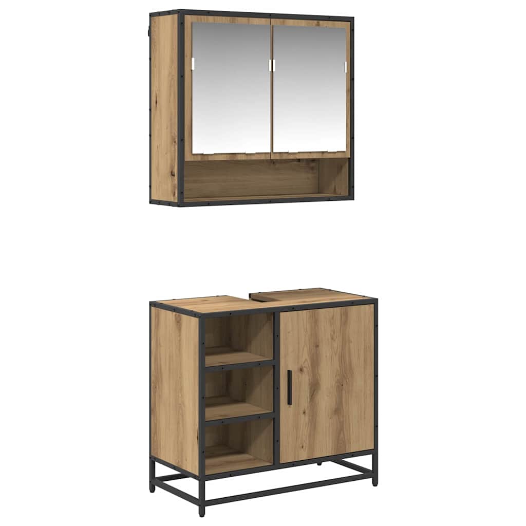 Badezimmermöbel-Set 2 Stk. Artisan-Eiche 65 x 33 x 60 cm