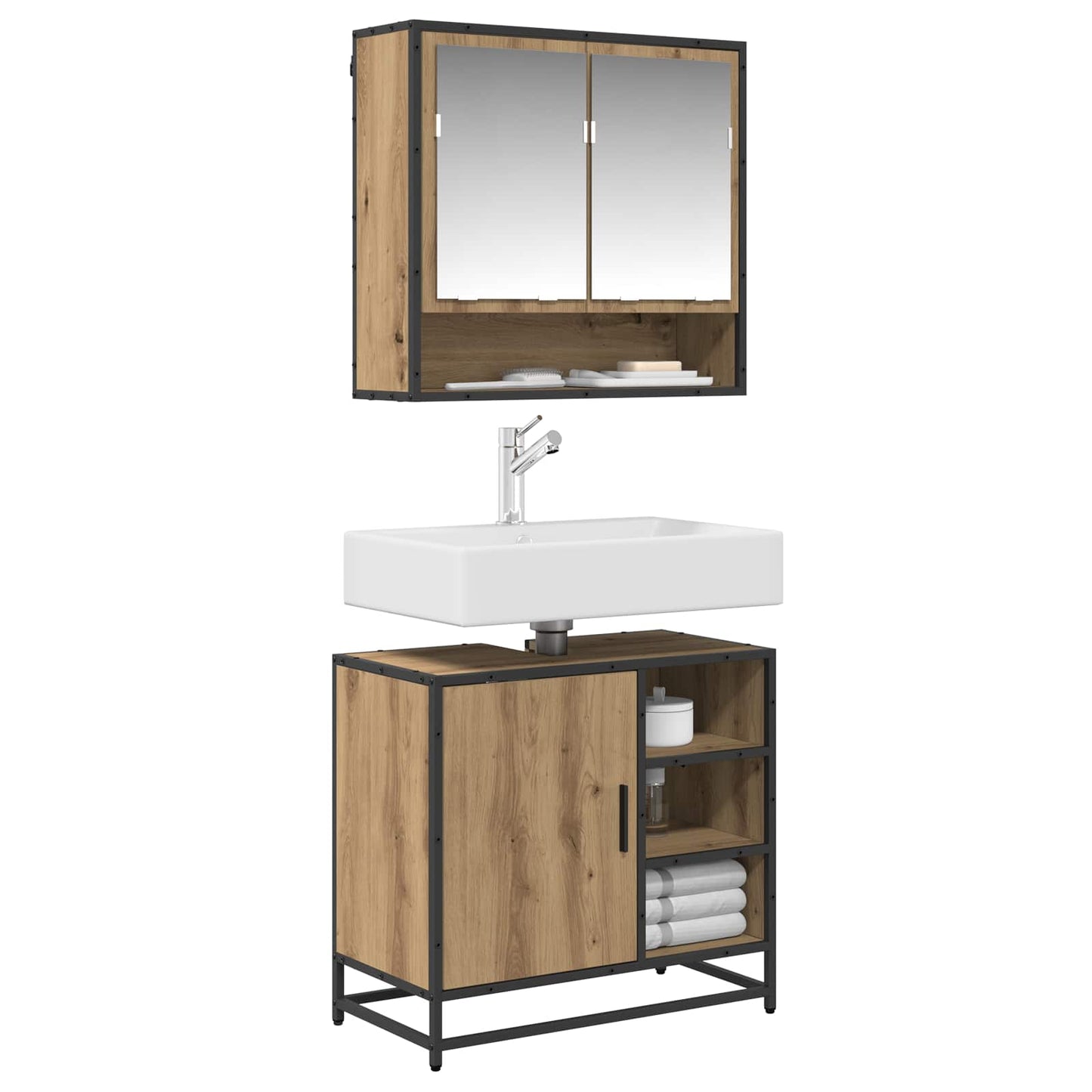 Badezimmermöbel-Set 2 Stk. Artisan-Eiche 65 x 33 x 60 cm