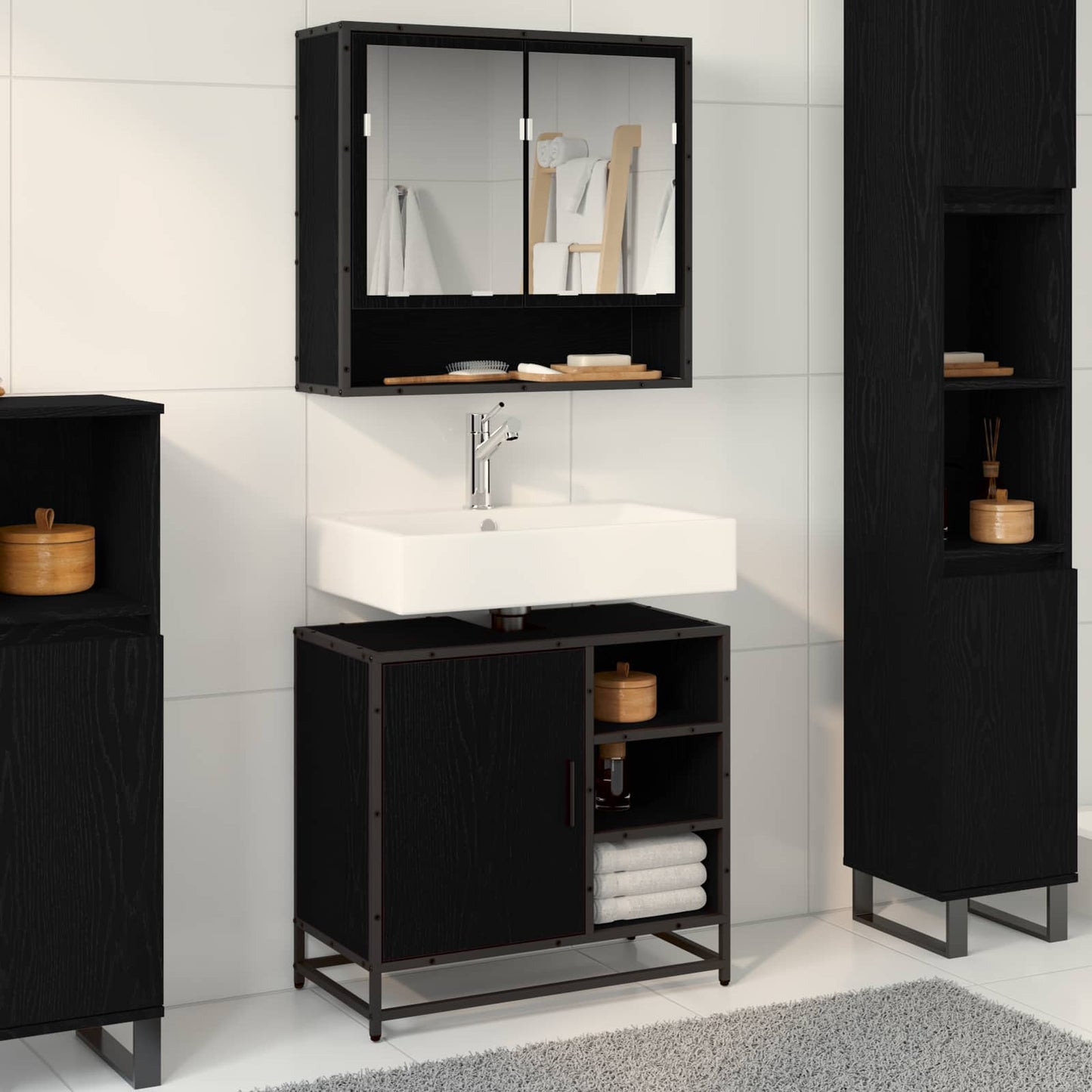 Badezimmermöbel-Set 2 stk. Schwarz Eichen-Optik 65 x 33 x 60 cm