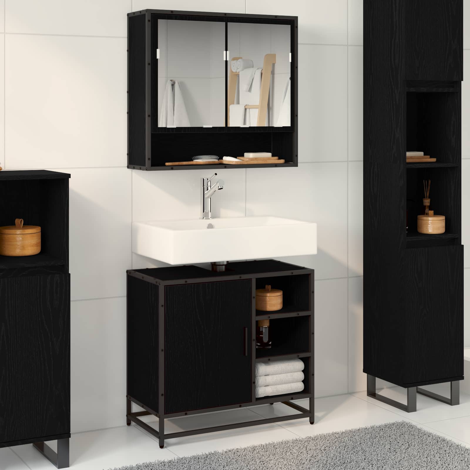 Badezimmermöbel-Set 2 Stk. Schwarz Eichen-Optik Holzwerkstoff