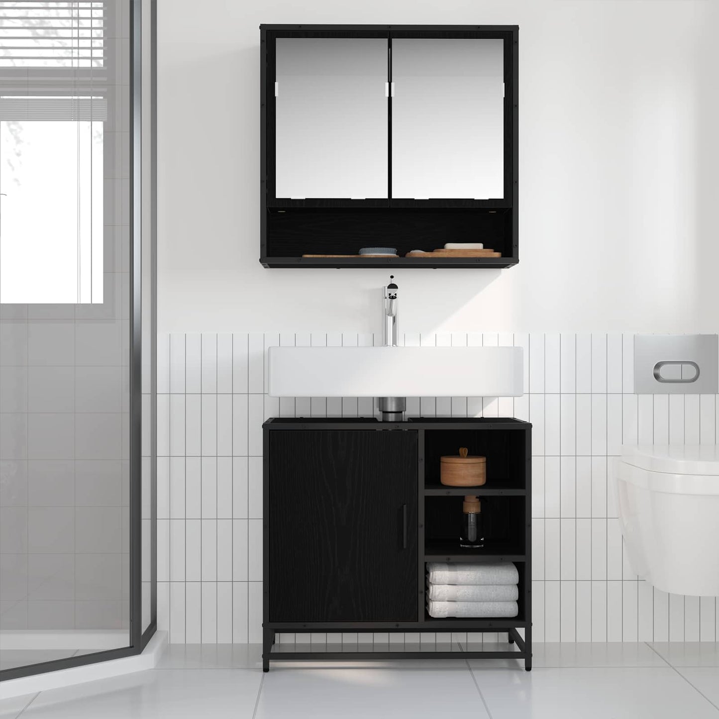 Badezimmermöbel-Set 2 stk. Schwarz Eichen-Optik 65 x 33 x 60 cm