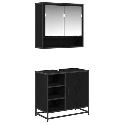 Badezimmermöbel-Set 2 Stk. Schwarz Eichen-Optik Holzwerkstoff