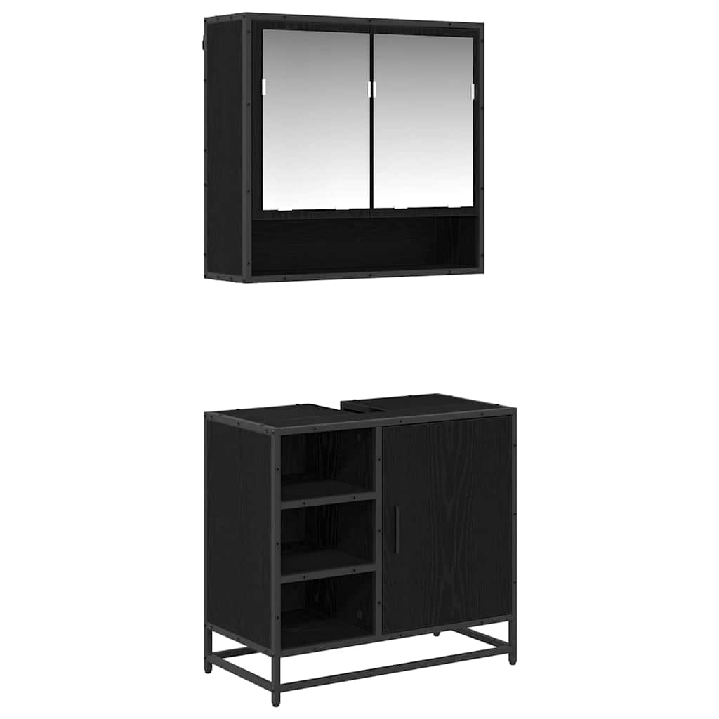 Badezimmermöbel-Set 2 stk. Schwarz Eichen-Optik 65 x 33 x 60 cm