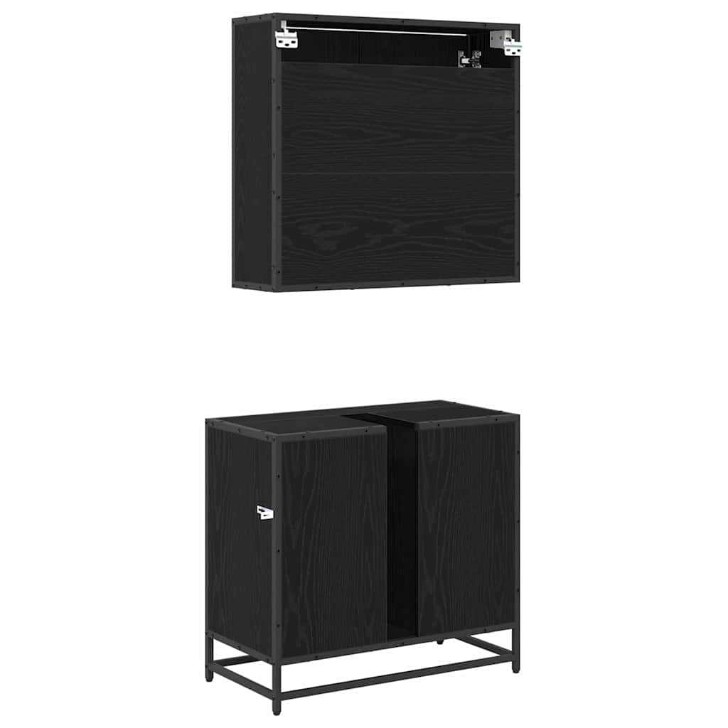 Badezimmermöbel-Set 2 stk. Schwarz Eichen-Optik 65 x 33 x 60 cm