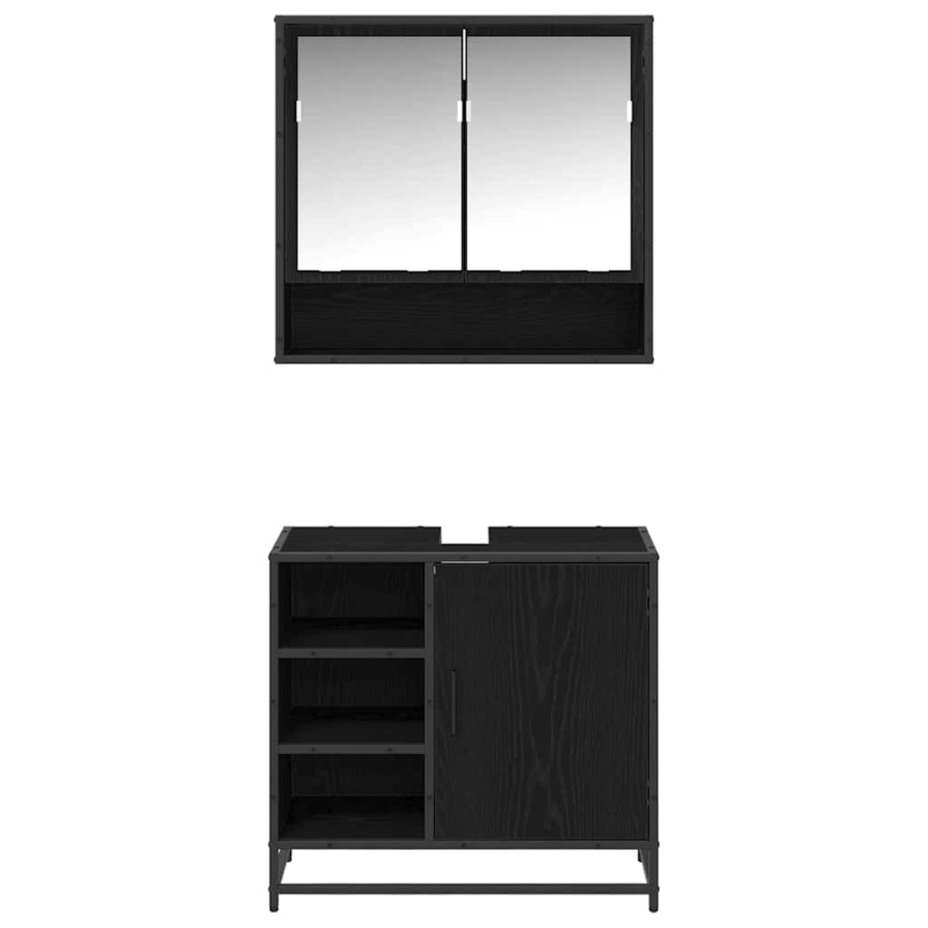 Badezimmermöbel-Set 2 stk. Schwarz Eichen-Optik 65 x 33 x 60 cm