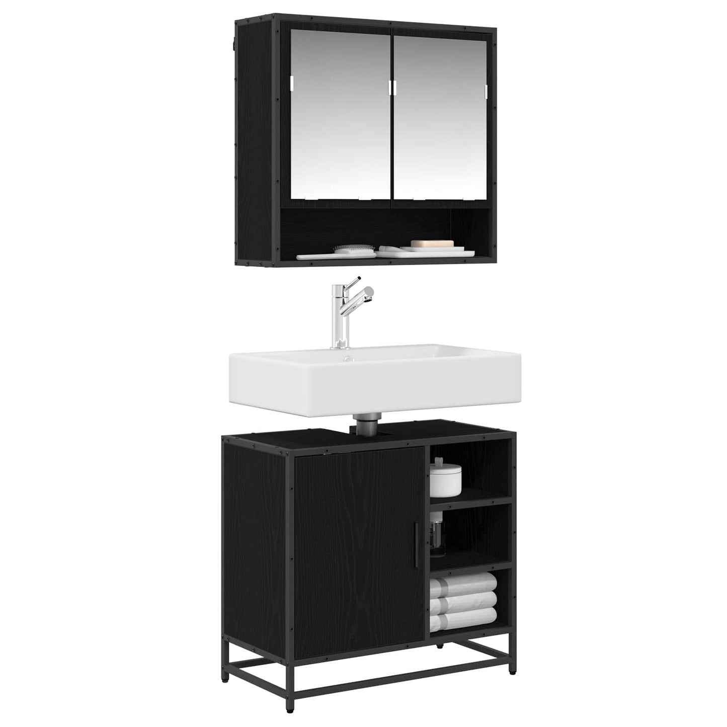 Badezimmermöbel-Set 2 stk. Schwarz Eichen-Optik 65 x 33 x 60 cm