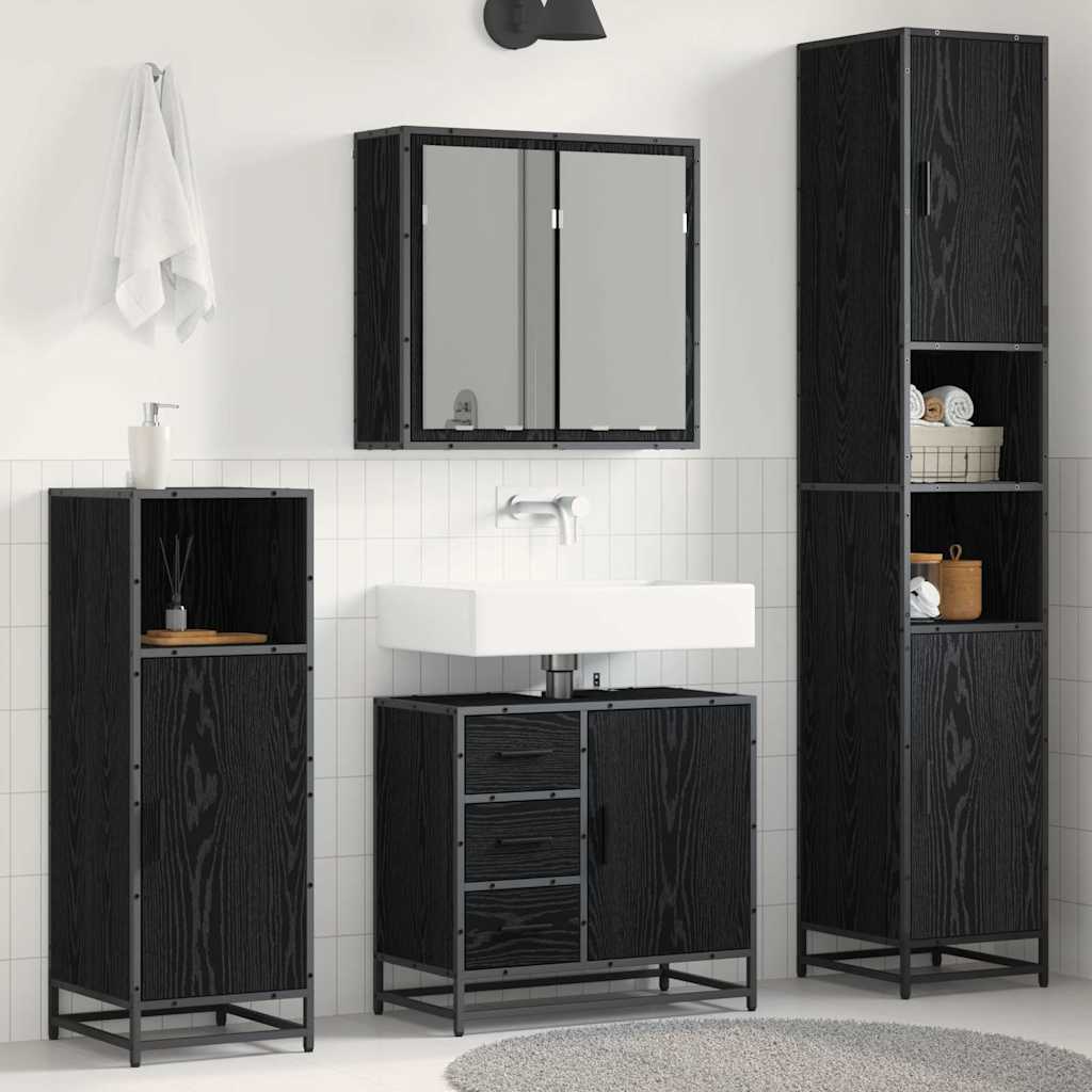 Badezimmermöbel-Set 4 stk. Schwarz Eichen-Optik 65 x 33 x 60 cm