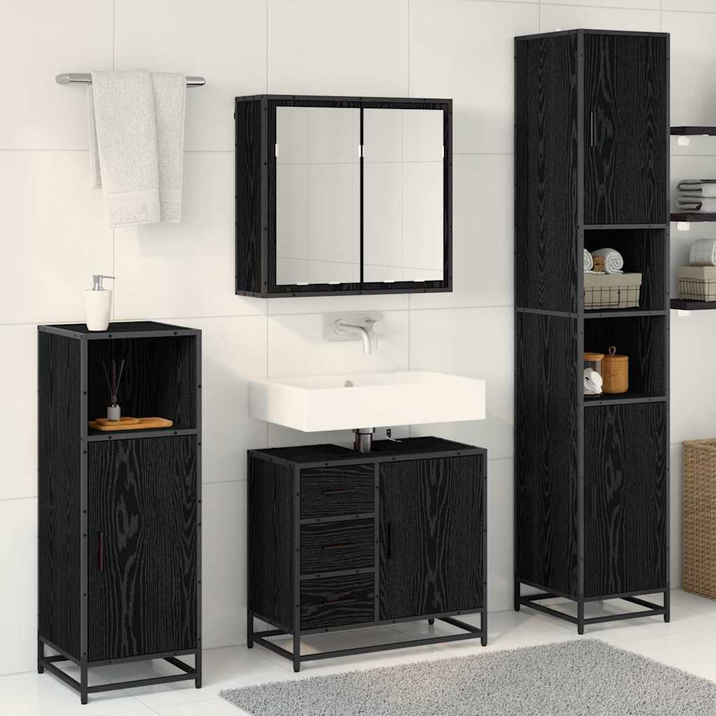 Badezimmermöbel-Set 4 stk. Schwarz Eichen-Optik 65 x 33 x 60 cm
