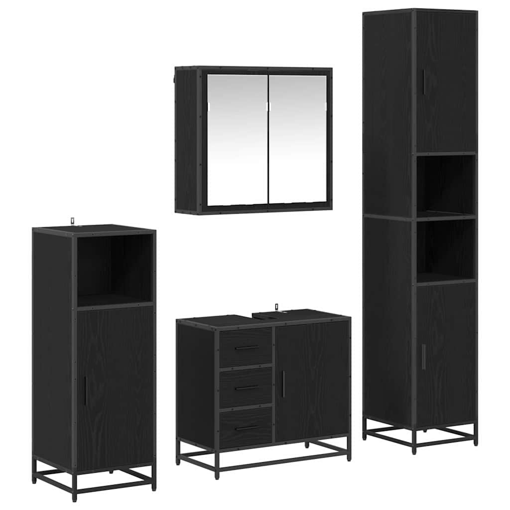 Badezimmermöbel-Set 4 stk. Schwarz Eichen-Optik 65 x 33 x 60 cm