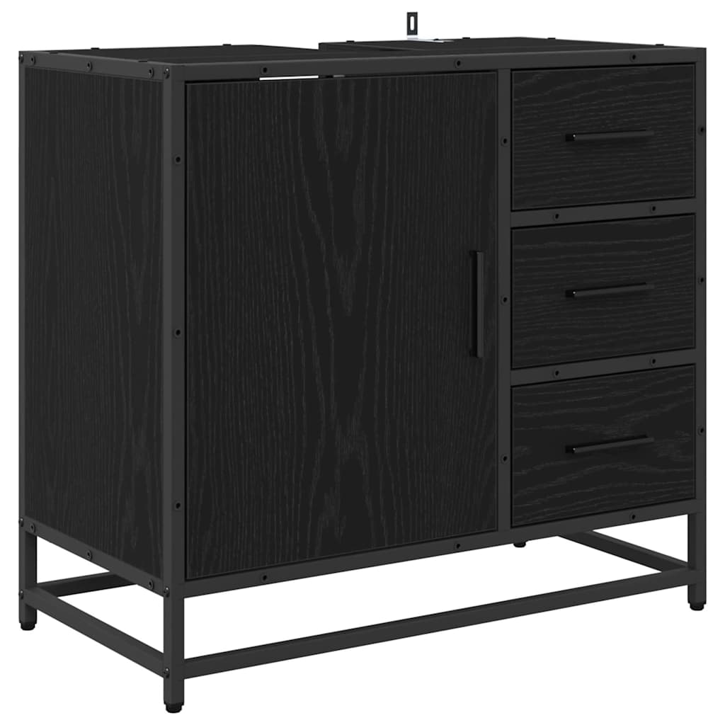 Badezimmermöbel-Set 4 stk. Schwarz Eichen-Optik 65 x 33 x 60 cm
