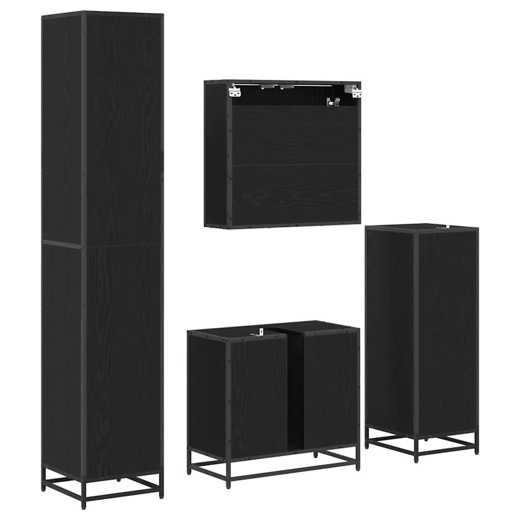 Badezimmermöbel-Set 4 stk. Schwarz Eichen-Optik 65 x 33 x 60 cm