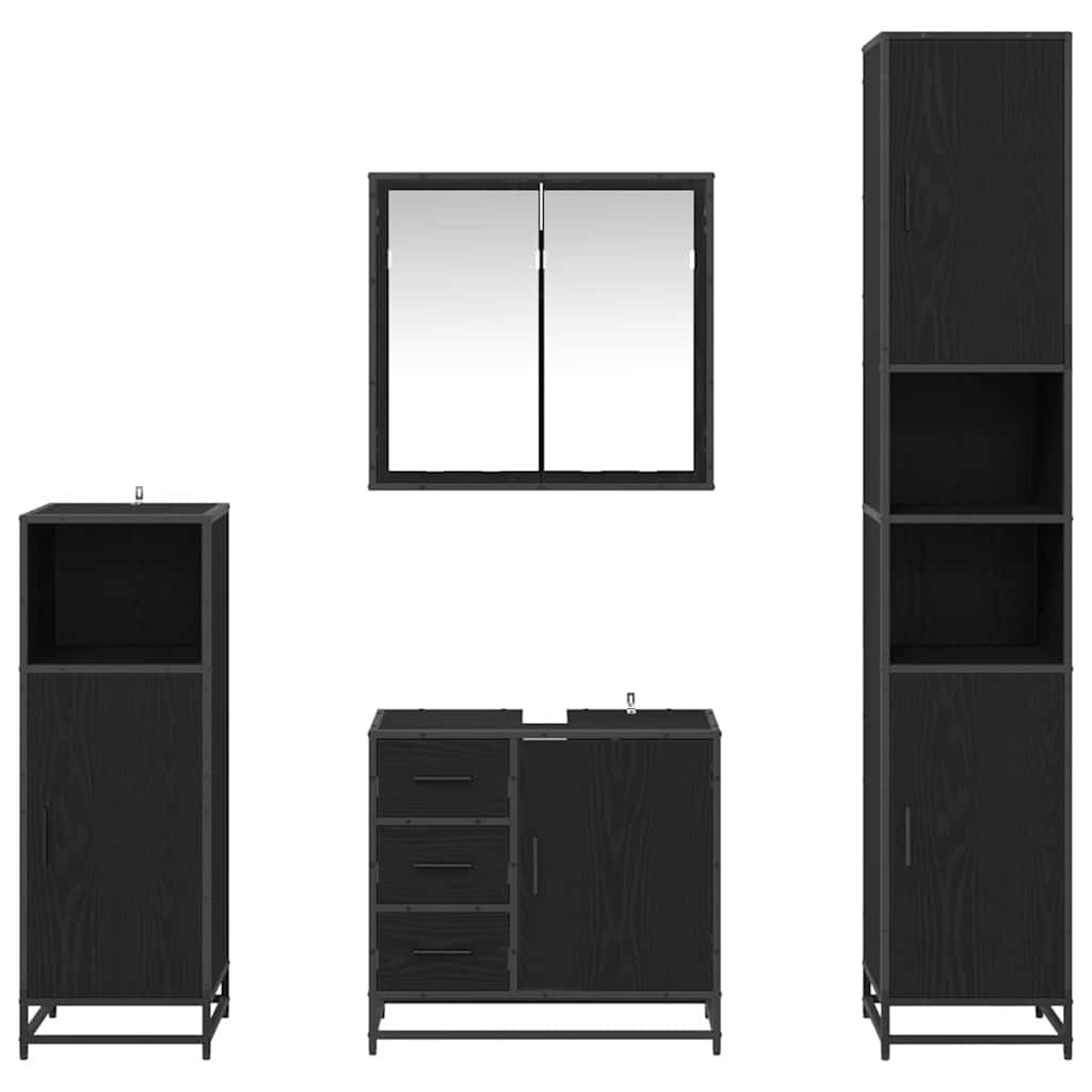 Badezimmermöbel-Set 4 stk. Schwarz Eichen-Optik 65 x 33 x 60 cm