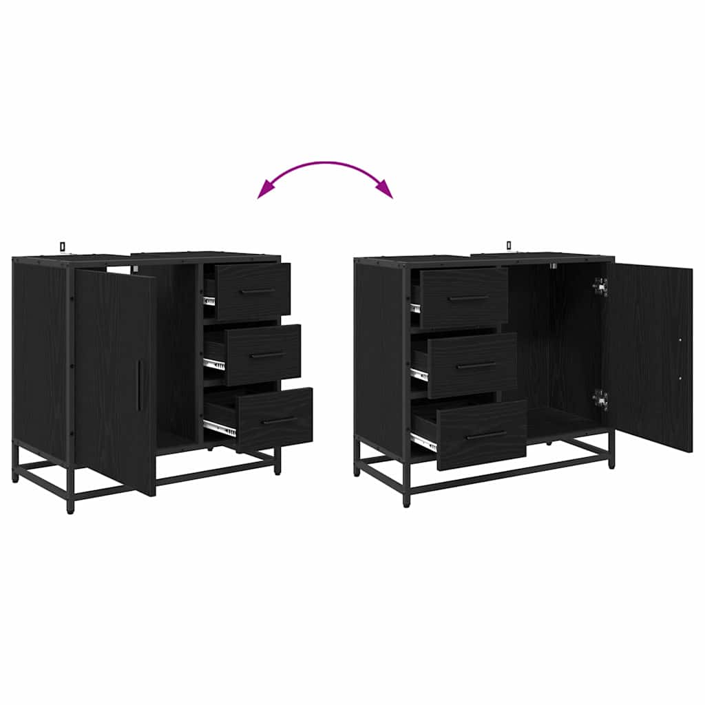 Badezimmermöbel-Set 4 stk. Schwarz Eichen-Optik 65 x 33 x 60 cm