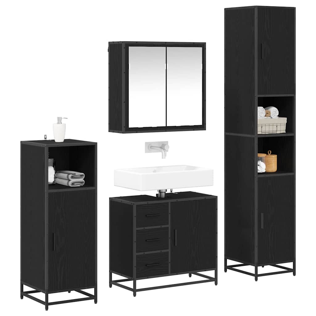 Badezimmermöbel-Set 4 stk. Schwarz Eichen-Optik 65 x 33 x 60 cm