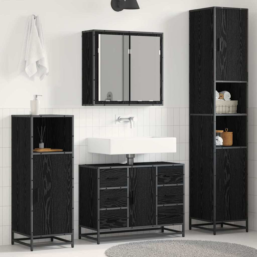 Badezimmermöbel-Set 3 stk. Schwarz Eichen-Optik 80 x 33 x 60 cm
