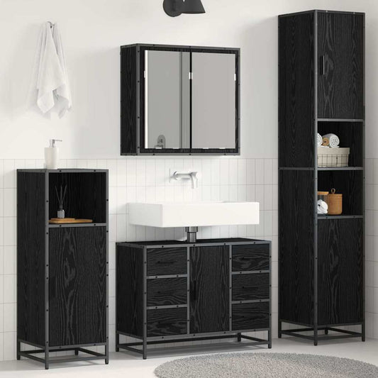 Badezimmermöbel-Set 3 stk. Schwarz Eichen-Optik 80 x 33 x 60 cm
