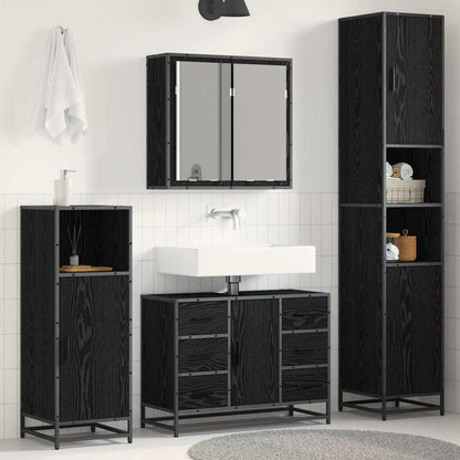 Badezimmermöbel-Set 3 stk. Schwarz Eichen-Optik 80 x 33 x 60 cm