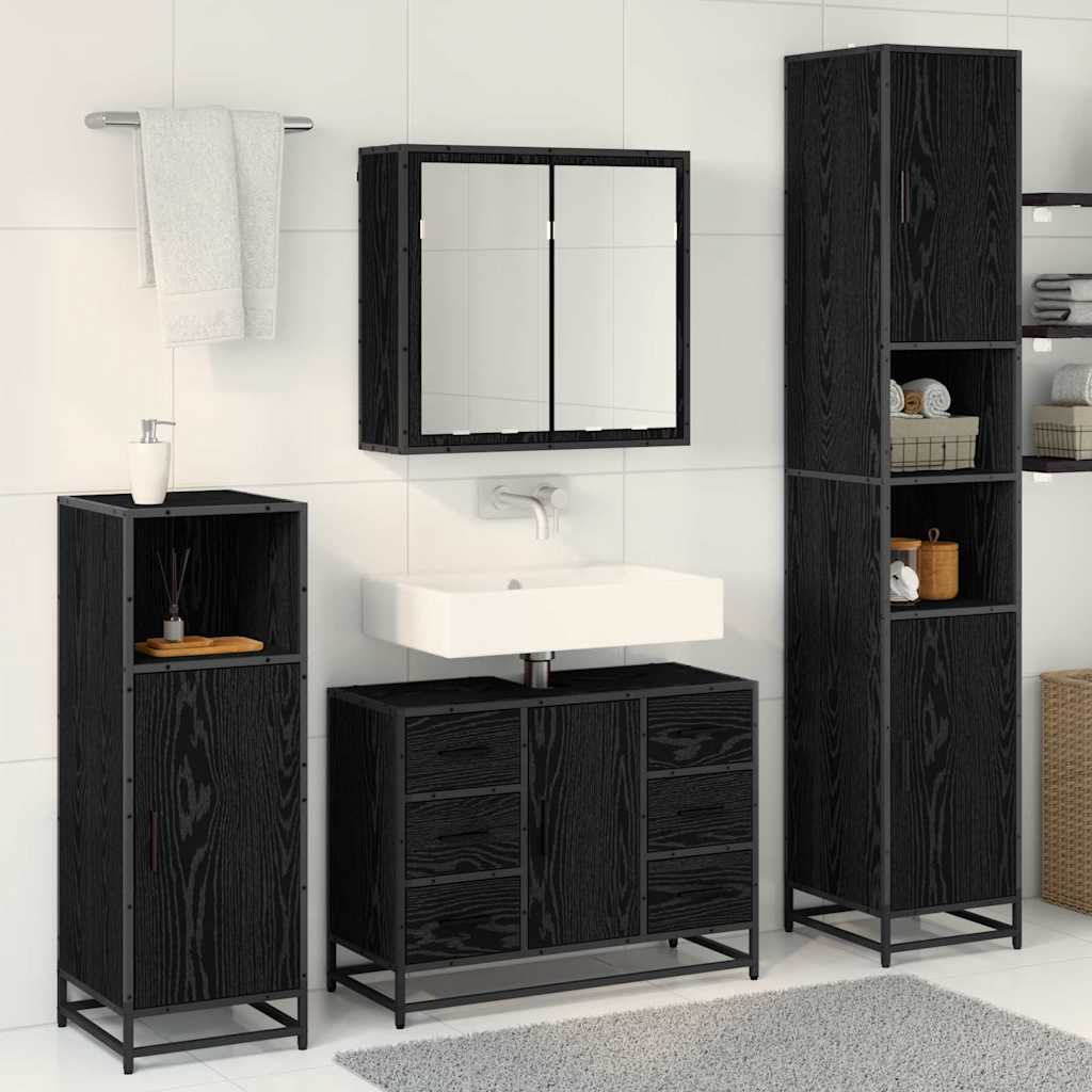 Badezimmermöbel-Set 3 stk. Schwarz Eichen-Optik 80 x 33 x 60 cm