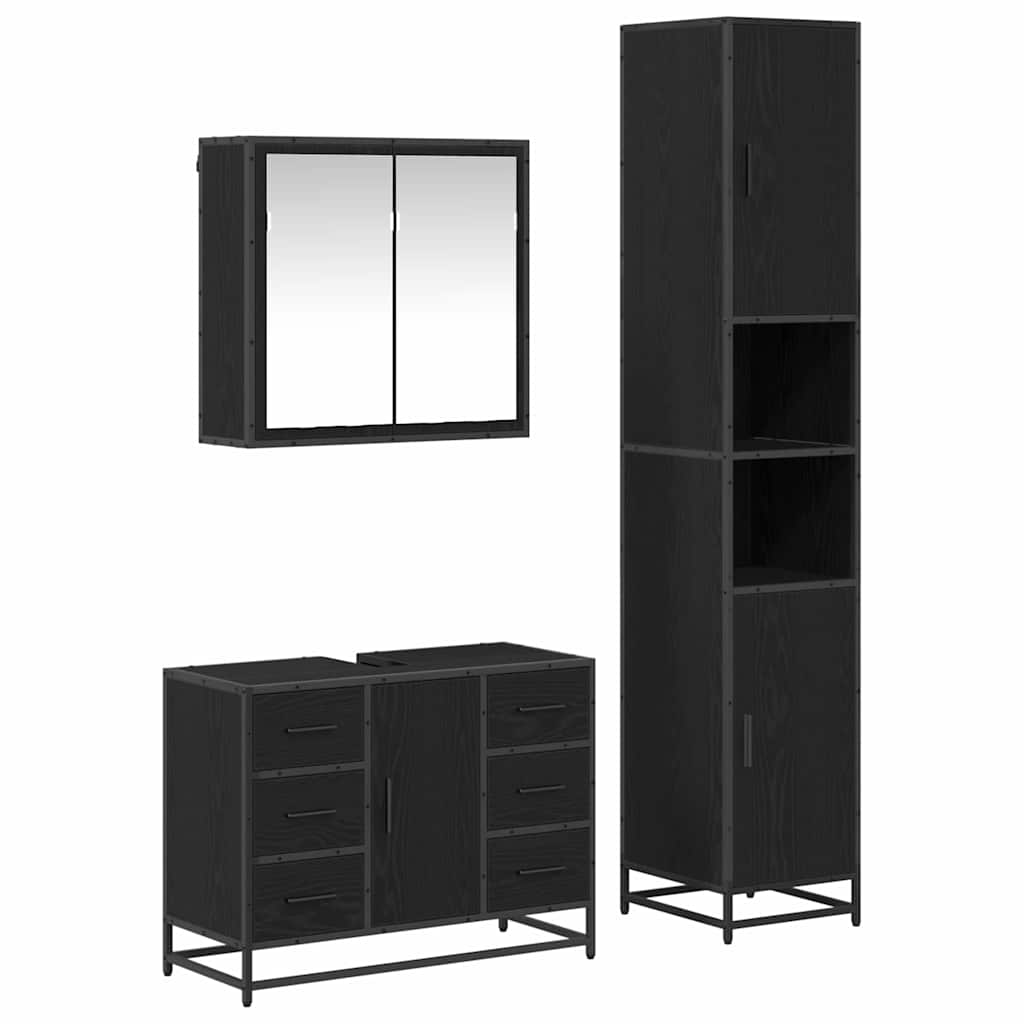 Badezimmermöbel-Set 3 stk. Schwarz Eichen-Optik 80 x 33 x 60 cm